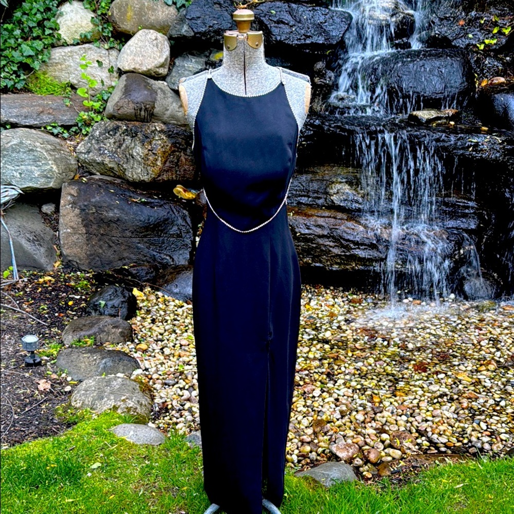 ALCHEMY NEW YORK BLACK RHINESTONE EMBELLISHED BACKLESS GOWN/ DRESS  -6 🔥👗🖤